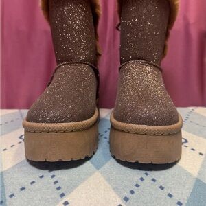Glaze Brown Glitter Platform Shoes